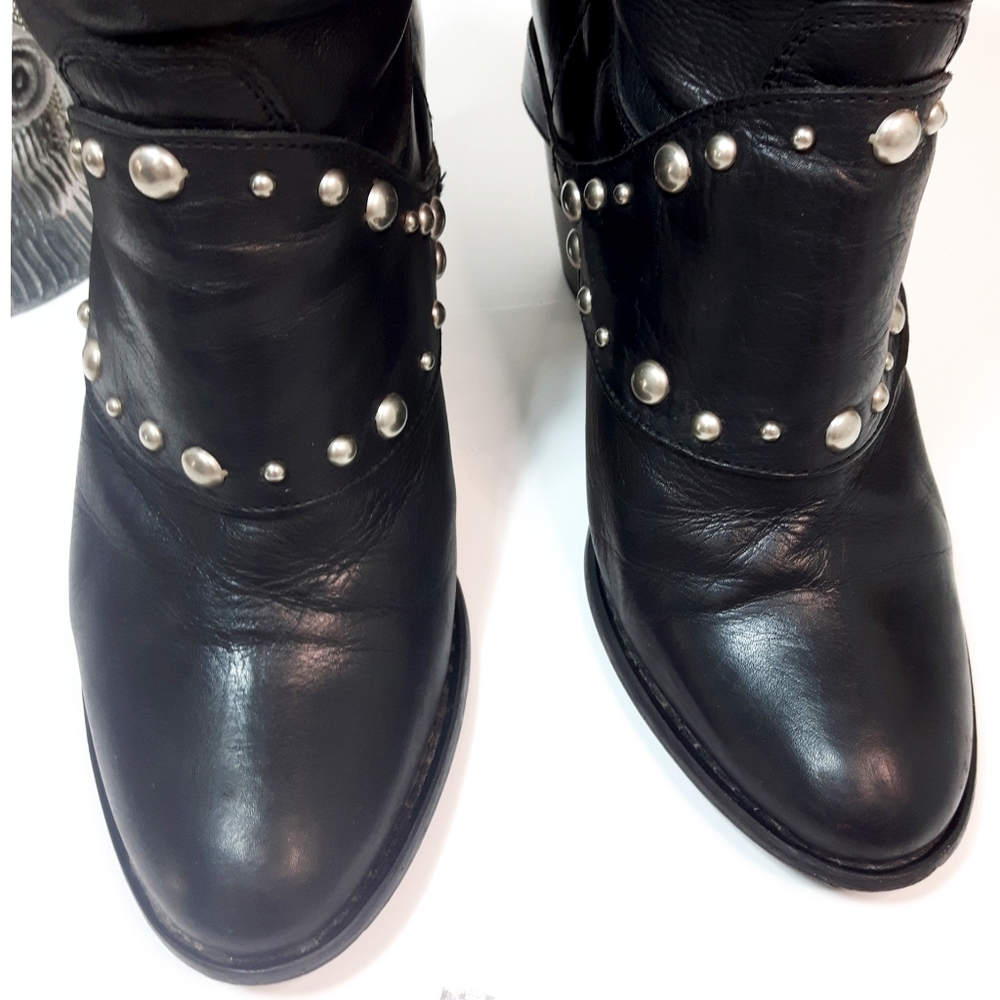 Vintage Brownsđ„Ankle Studded Leather Western Boho Booties - Picture 7 of 14